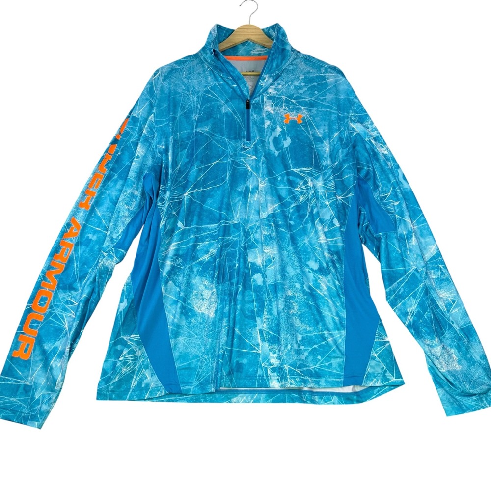 Under Armour Men's XL HeatGear Blue Abstract Ice Print 1/4 Zip Pullover Orange
